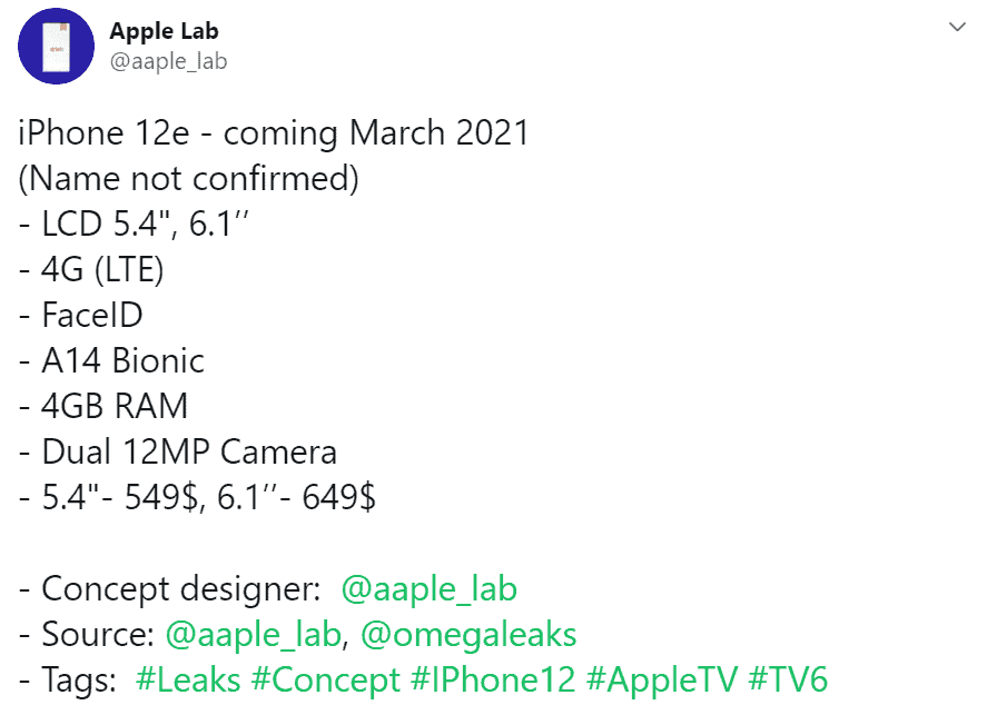 iPhone 12 4G поступит в марте 2021 года по стартовой цене $ 549 iphone 12 - iPhone 12 4G поступит в марте 2021 года по стартовой цене $ 549